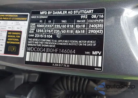 2017 Mercedes-Benz Glc 300 из США, поврежденный, VIN WDC0G4JB0HF146064